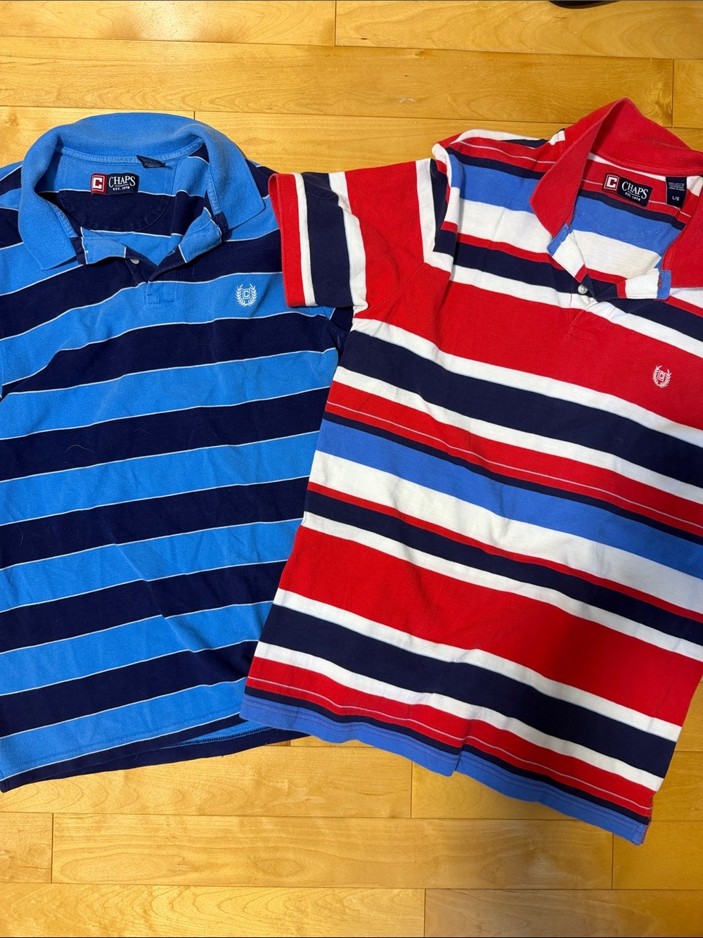 Chaps Blue & Navy Striped Polo Shirts - Picture 1 of 1